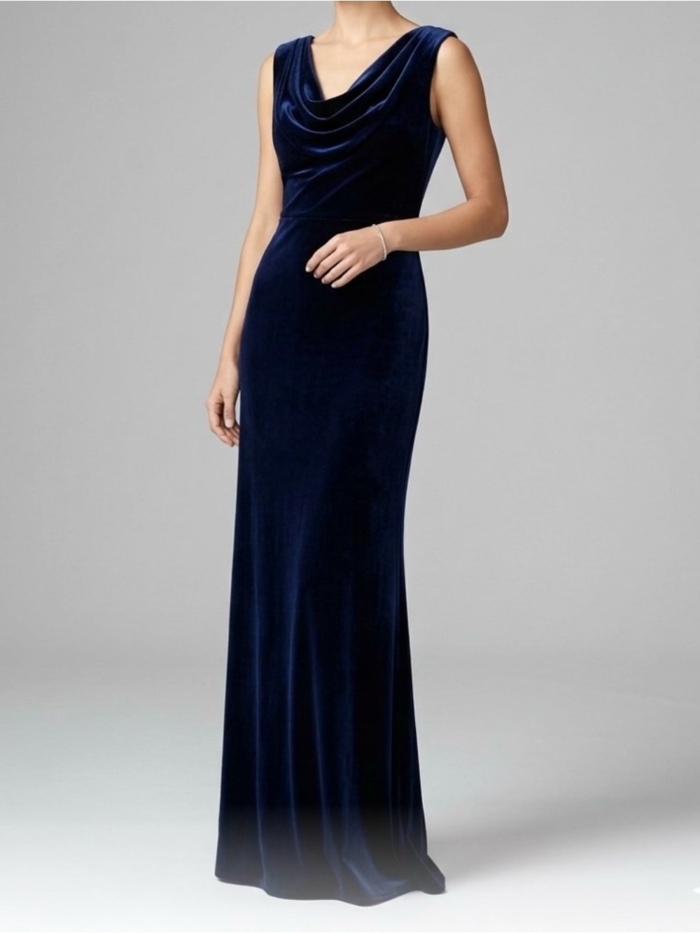 Navy Blue Velvet Formal Maxi Dress Women's Elegant Evening Gown size 14